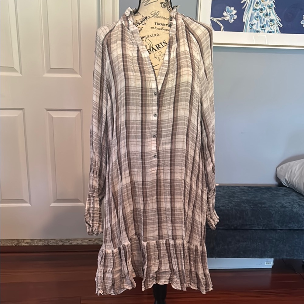 Free People Gray Plaid Long Sleeve Dress